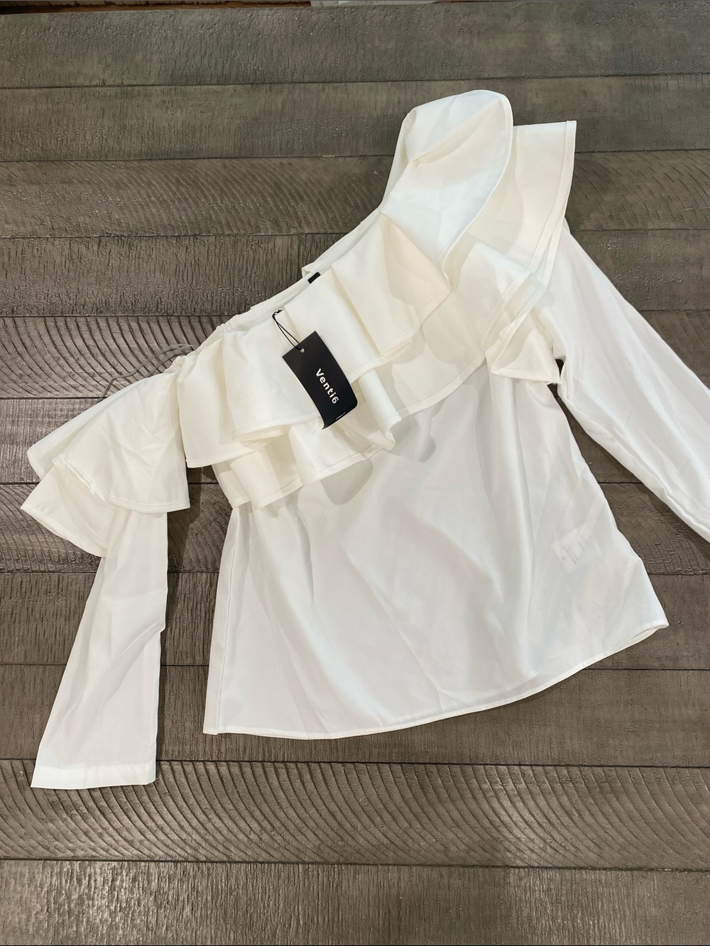 Venti6 One-Shoulder White Ruffle Blouse